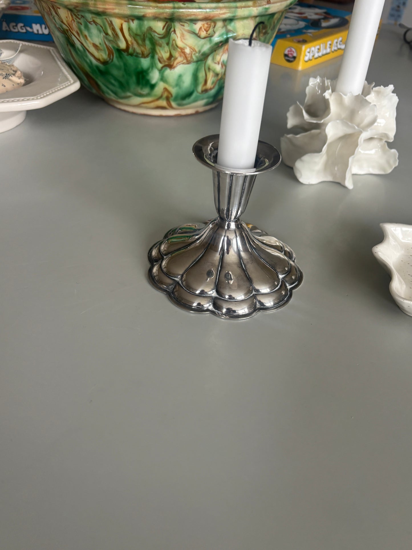 Lysestage i pletsølv