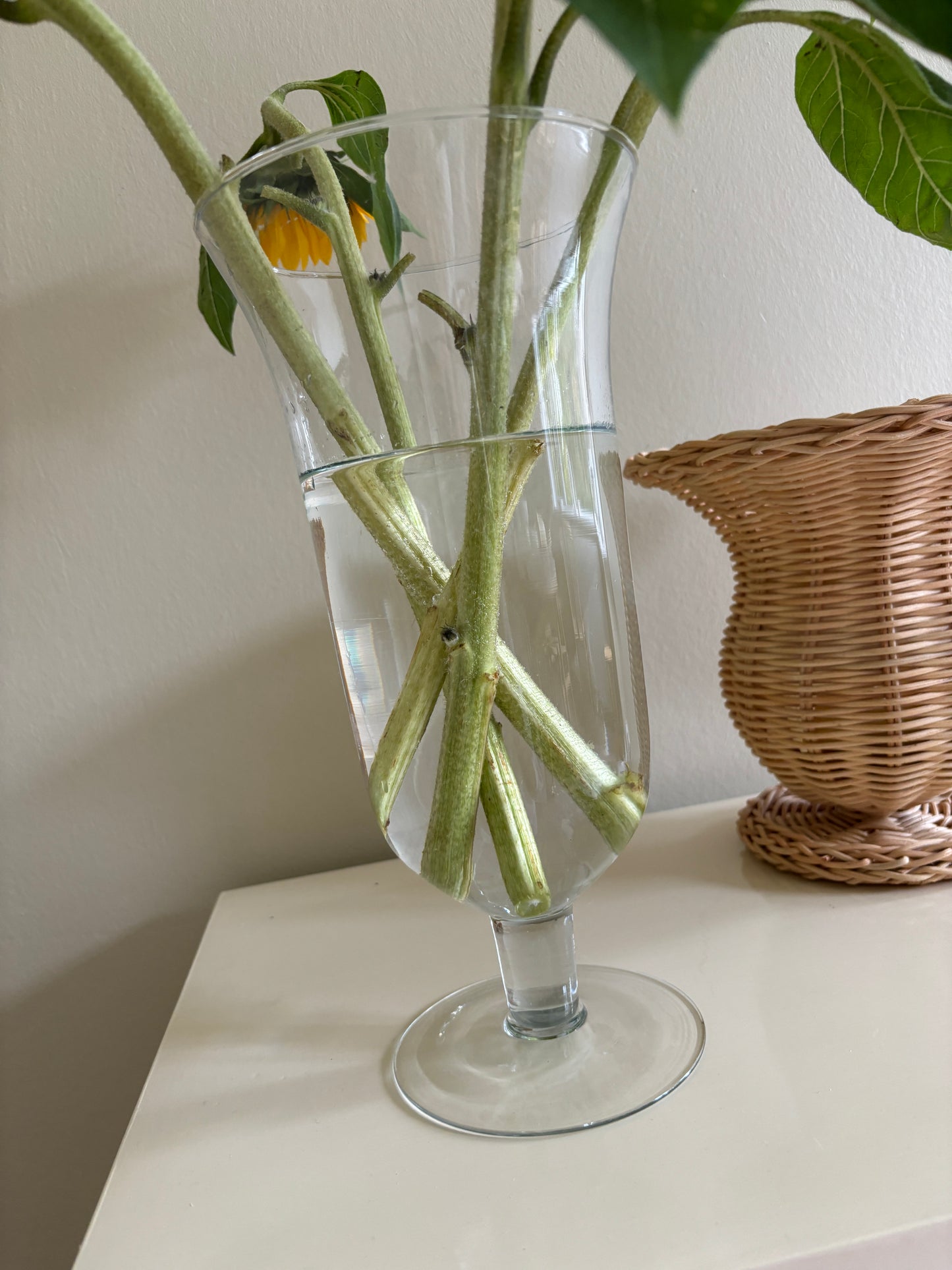 Høj glasvase på fod