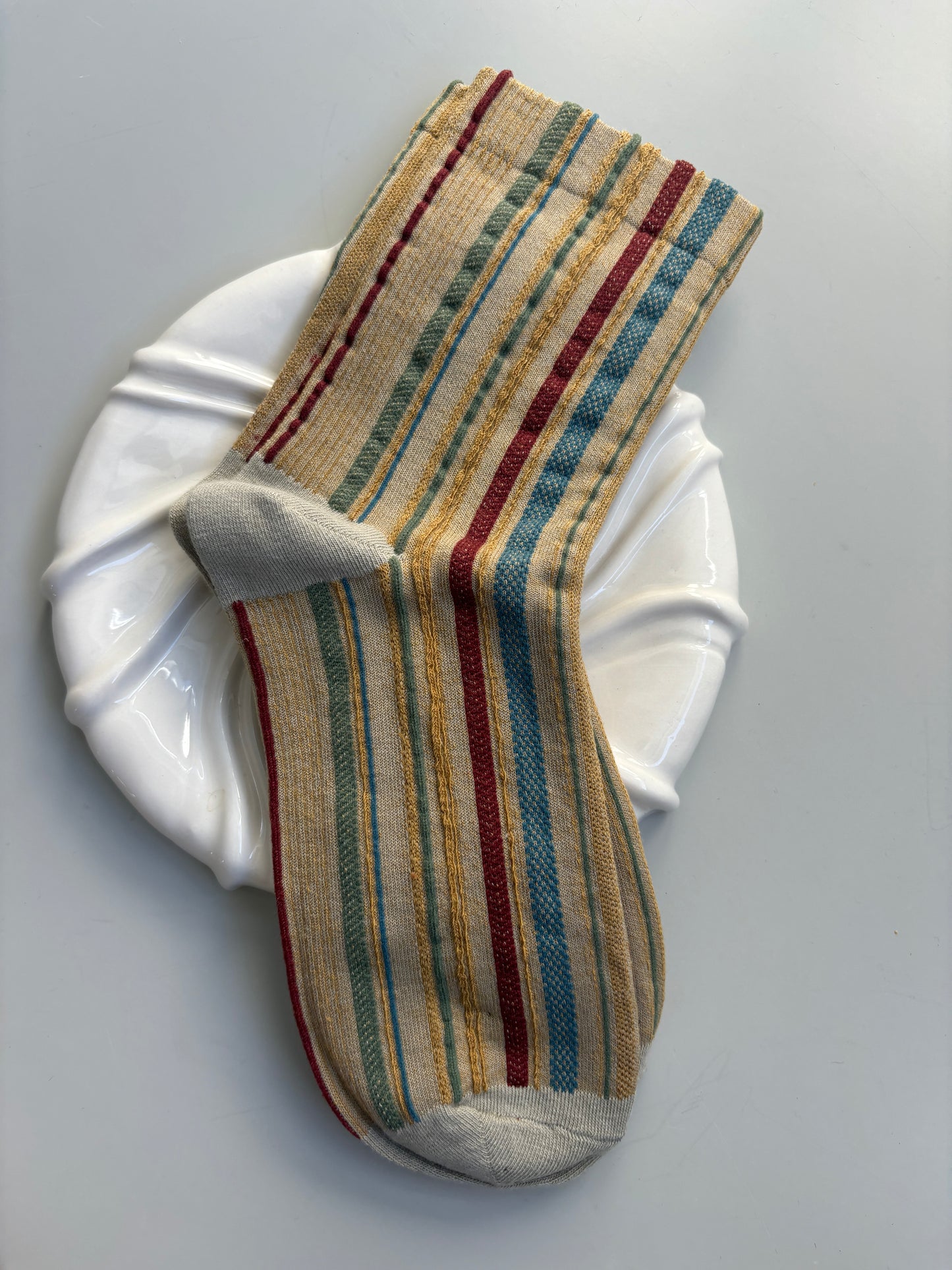 Fine stribet strømper, blå/grøn