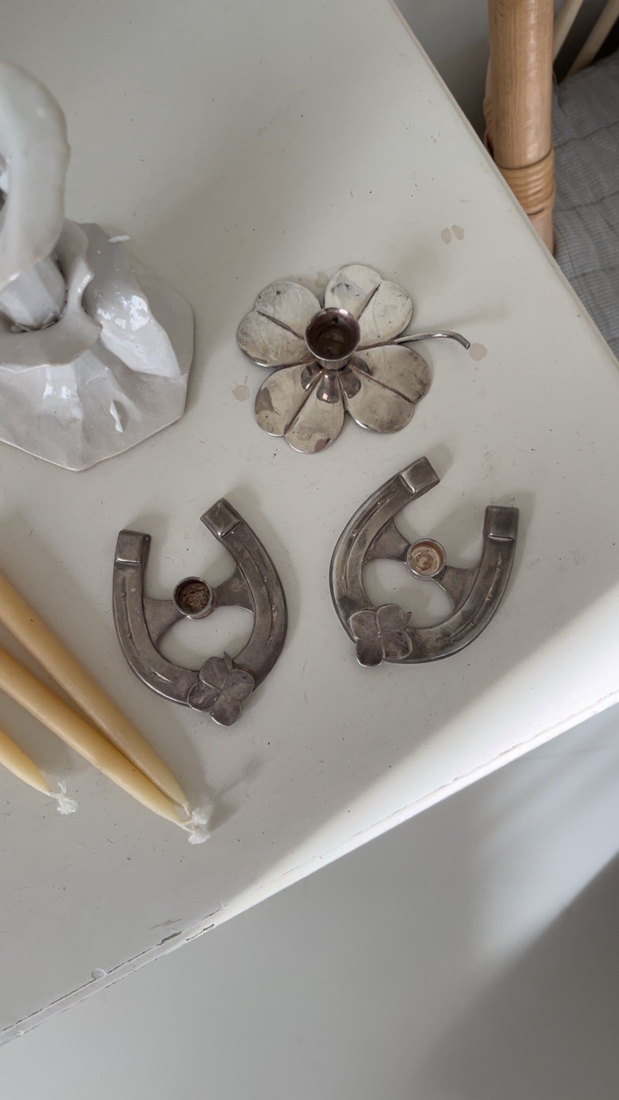 Pletsølv lysestage hestesko