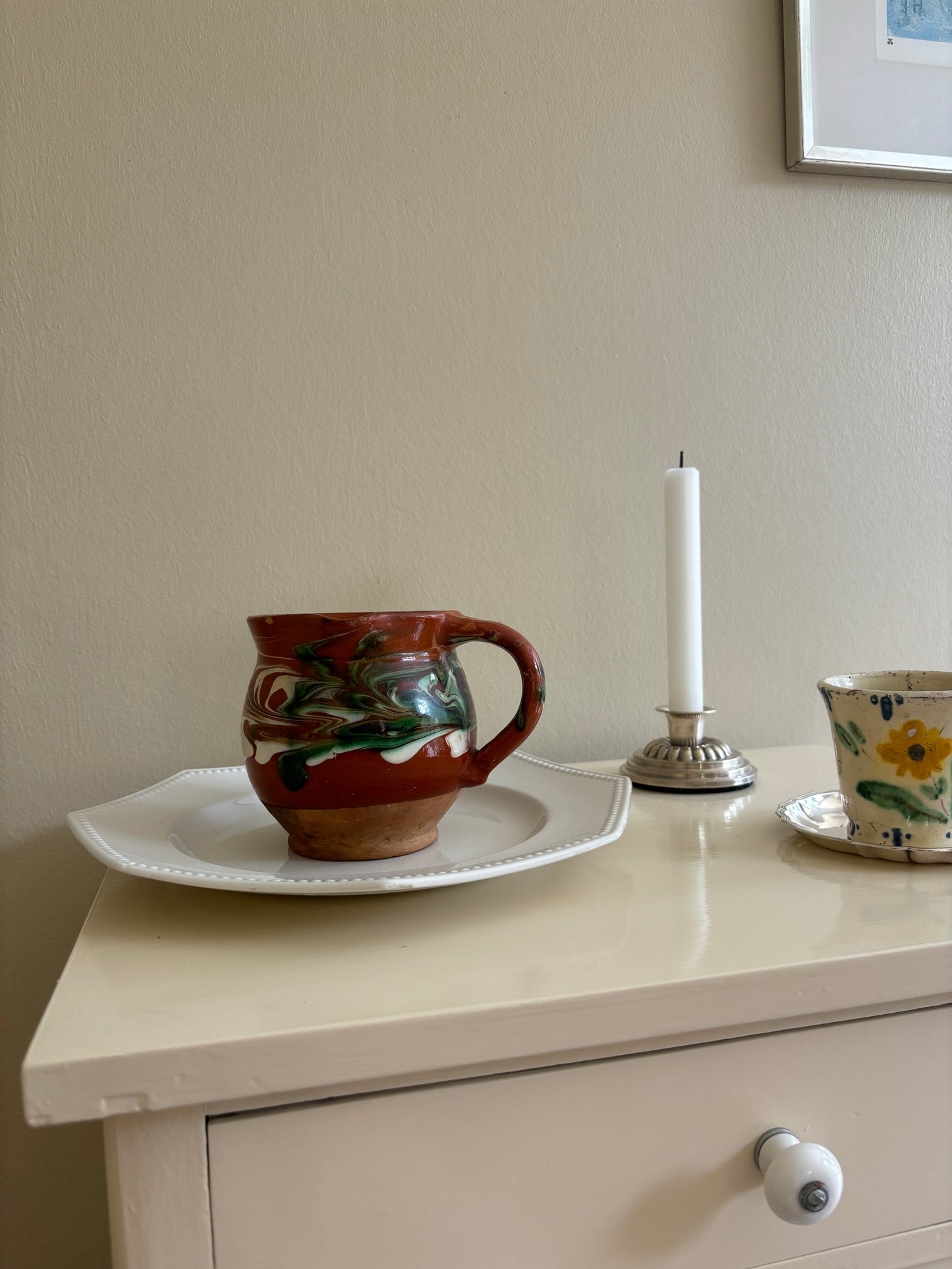 Brun Keramik kande med grøn glasur
