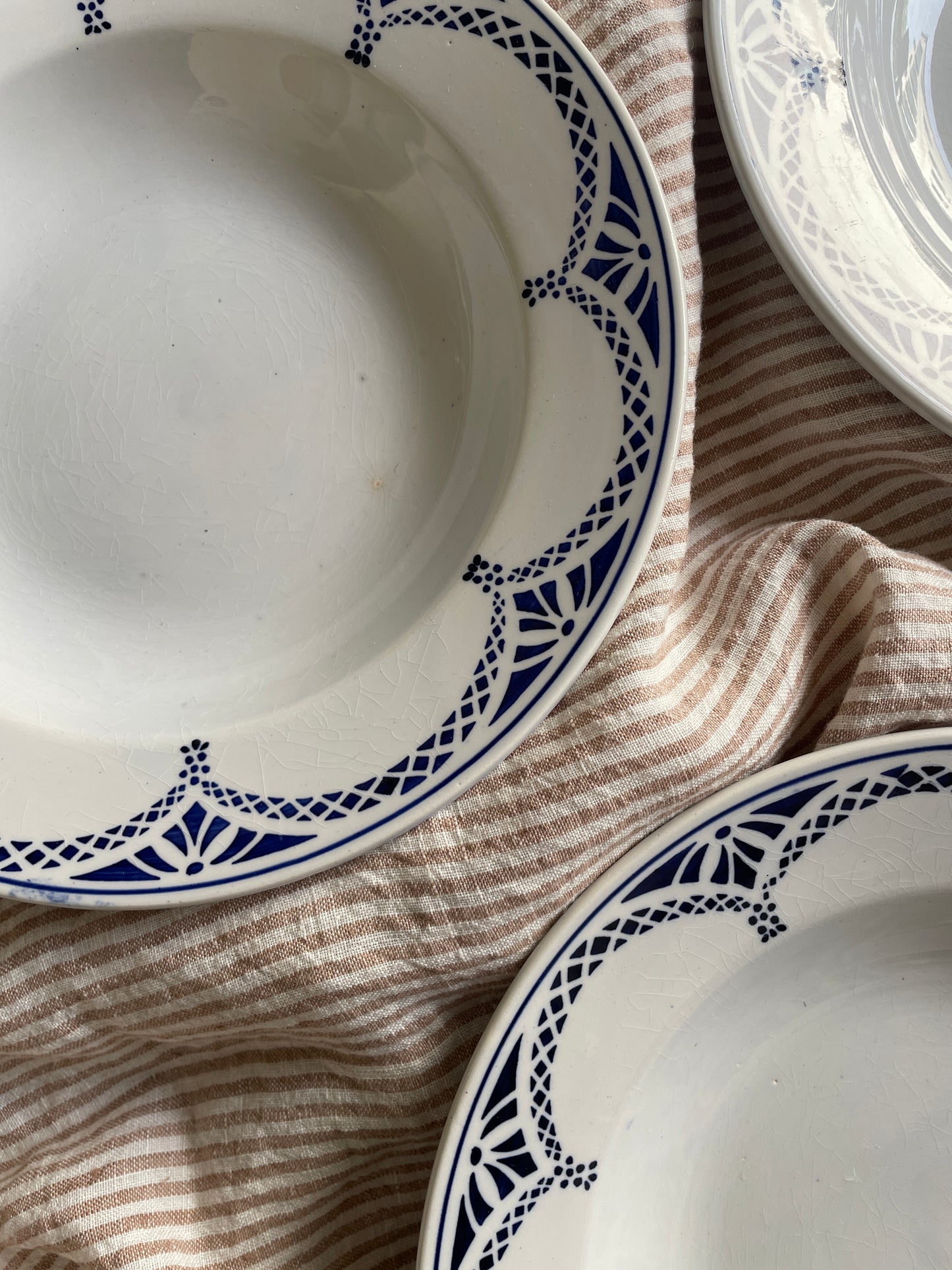 Pasta plates with blue rim