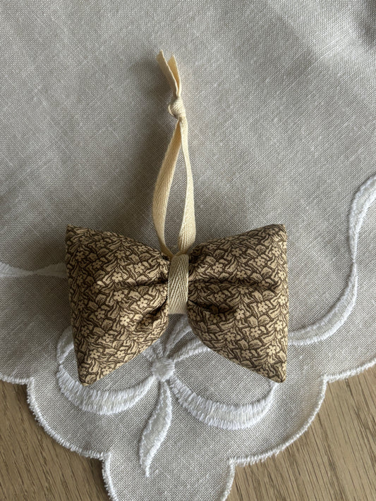Lille håndlavet sløjfe, brun/beige