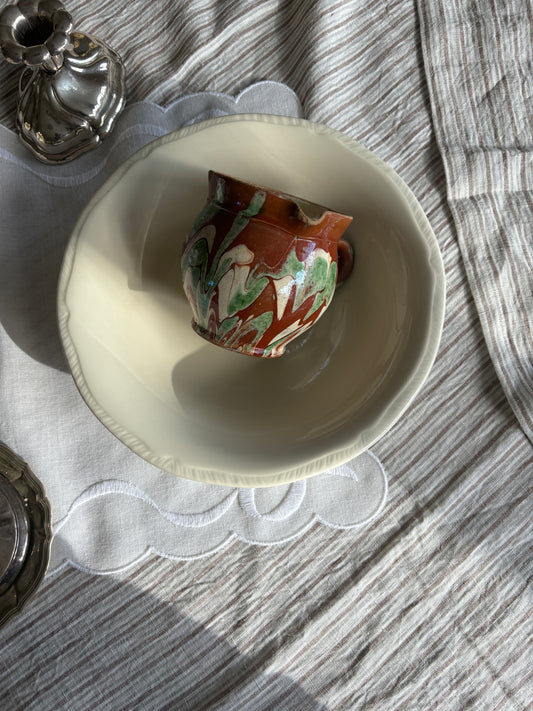 Keramik kande med grøn/creme glasur
