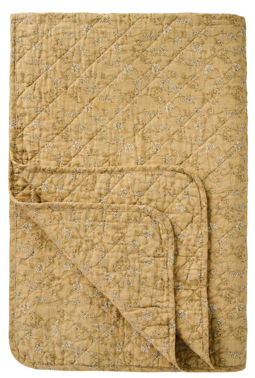 Quilt sart gul m/blomsterranker