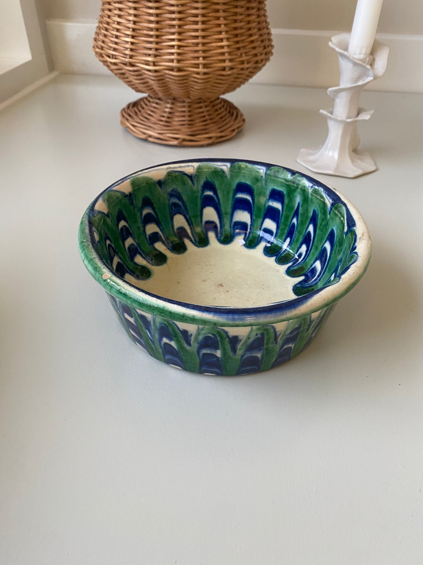 Keramik skål, grøn/blå