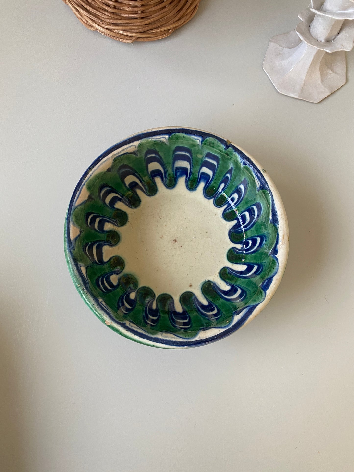 Keramik skål, grøn/blå
