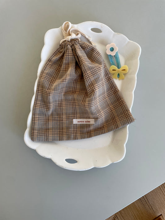 Handmade fabric bag checkered brown